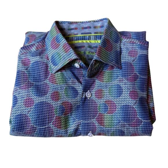 Visconti Black Multi Colored Bubble Mens Button Down Collared Dress Shirt Small - Picture 4 of 7